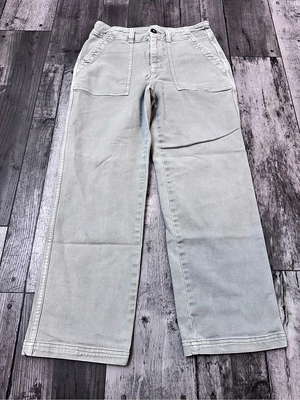 FAHERTY Women's Washed Sea Blue Green Utility Pants Minimalist Quiet Luxury 27